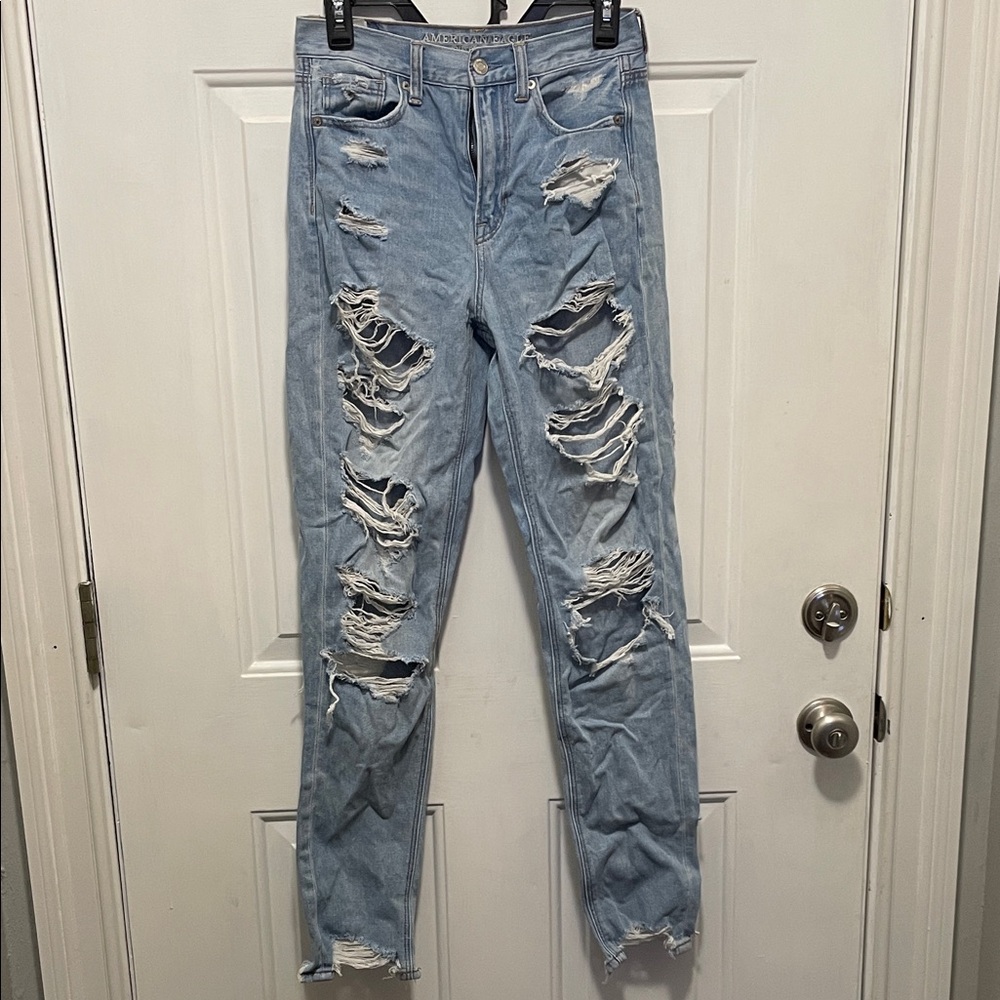American Eagle Outfitters Distressed Light Blue Mom Jeans